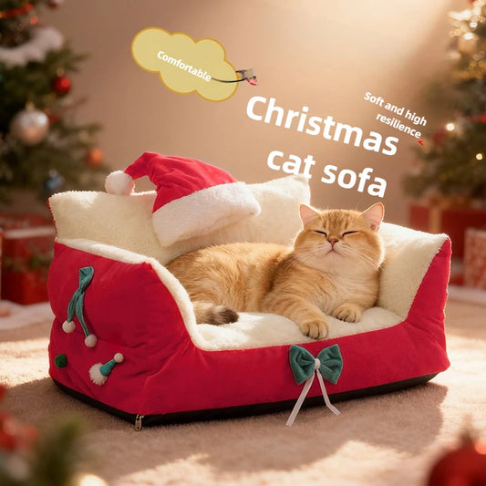 Winter Warm Cat Bed Large Size Removable Washable All Season Pet Sofa Christmas Cat House for Pets - Play Paws Toys