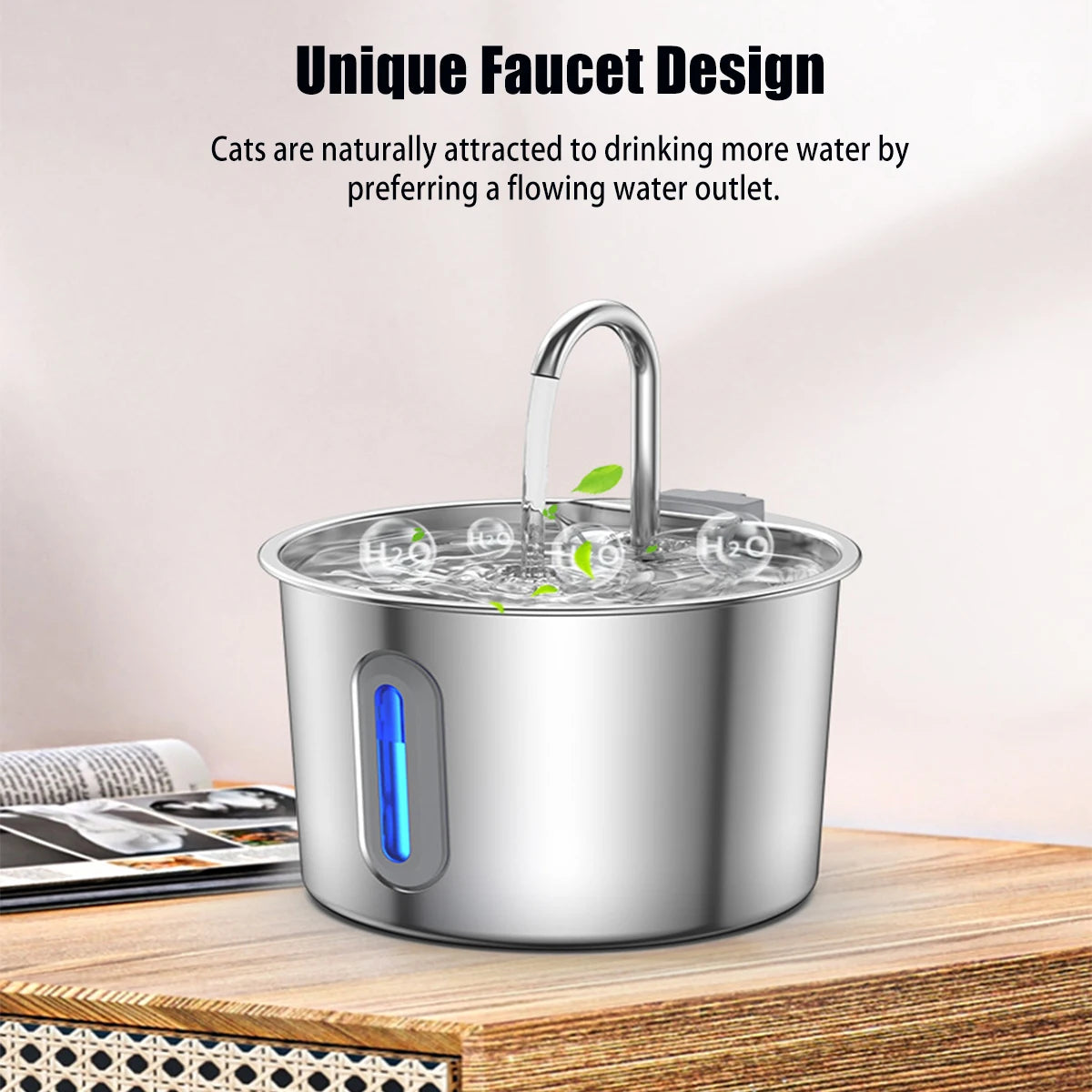 Stainless Steel Cat Water Fountain 2.2L/75oz Pet Automatic Water Dispenser for Dog Cat Drinking Pet supplies Filter System