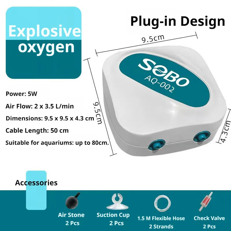 Aquarium Oxygen Air Pump Fish Tank Adjustable Air Volume High Power Oxygenator Air Compressor Aerator 220v