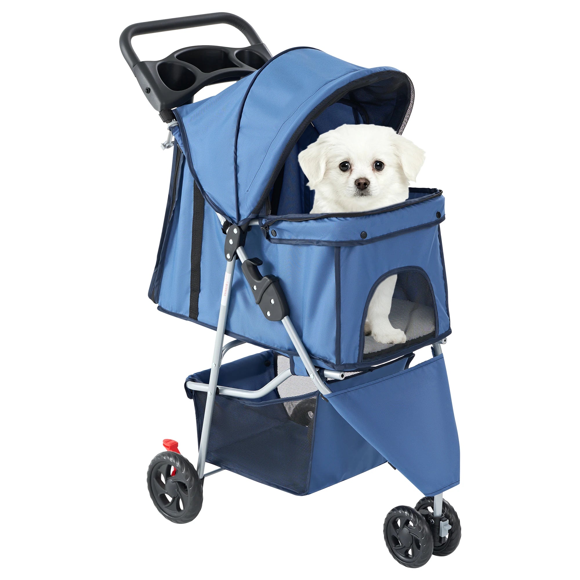 JHK 3 Wheels Foldable Pet Stroller for Small Dogs and Cats Stroller with Mesh Windows Storage Basket Cup Holder for Outdoor Use - Play Paws Toys