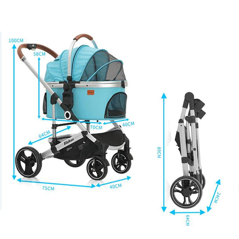 Factory Wholesale Pet Stroller and Carrier Luxury 4 Wheels Pet Portable Folding Travel Dog Trolley for Big and Small Dog - Play Paws Toys