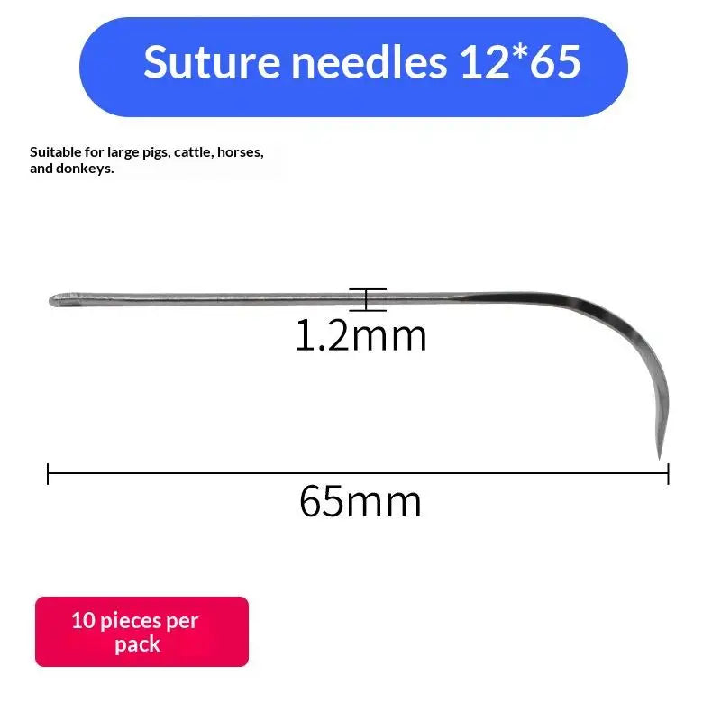 10Pcs/Bag Veterinary Suture Needle Or 1Roll SuturesPig Cattle Sheep Beast Surgical Needles Curved Trigeminal For Veterinary Team