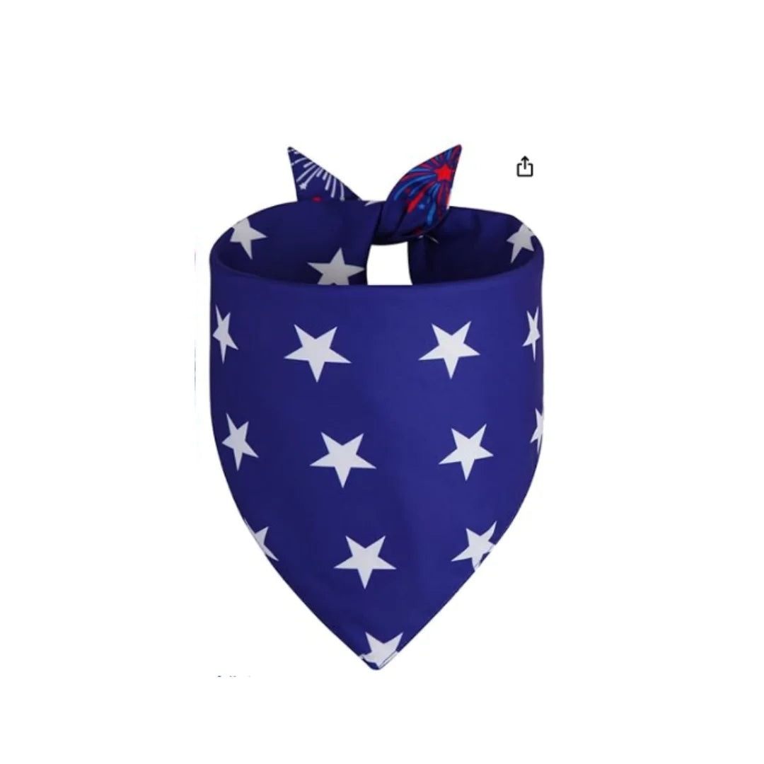 4th of July Dog Bandanas XLarge 2PCS, 4 Pattern American Flag Patriotic Scarf for Boy and Girl, Durable Triangle Reversible USA Bibs for Puppy Pet