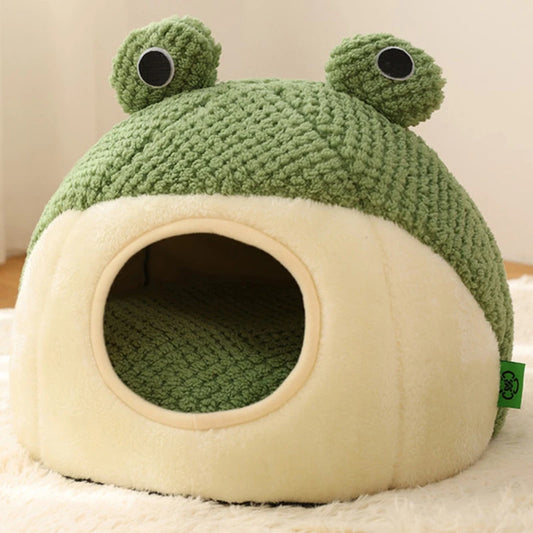 New Pet Nest Winter Warm Dog Den Cat Villa Plush Pets Mattress Small Frog Shape Semi Enclosed Kitten Puppy House Pet Supplies - Play Paws Toys