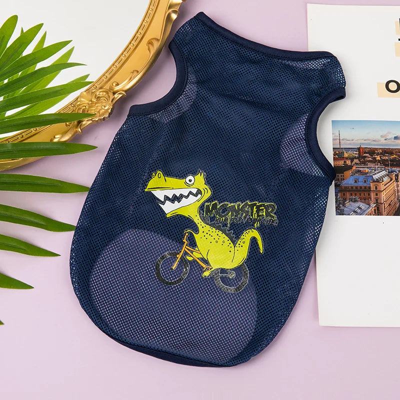 Pet Summer Tshirt Cute Cartoon Prints Vest Cats & Dogs Lightweight Mesh Breathable Clothes  Outdoor Pets Clothing