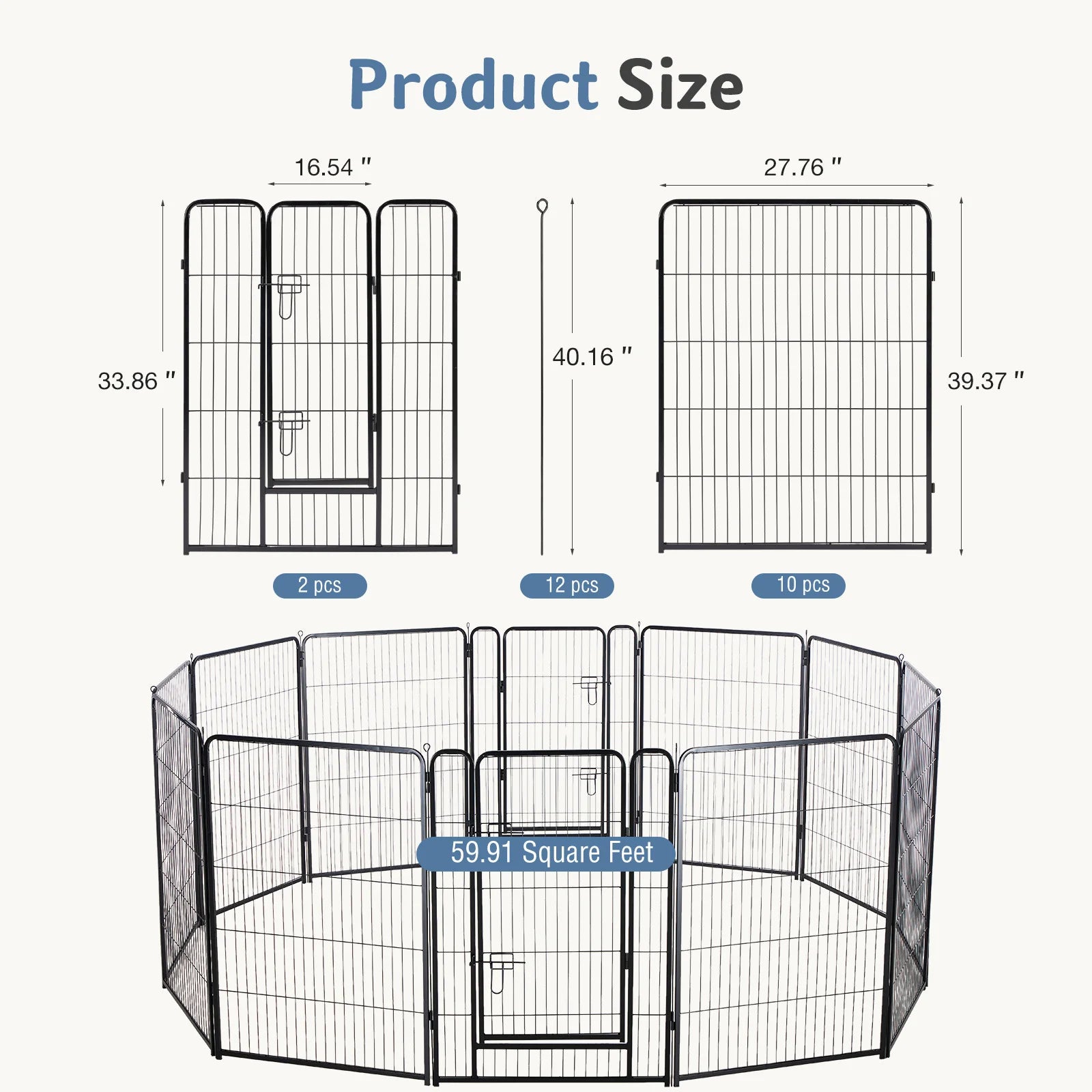 JHK Metal 12 Panels Dog Playpen Pet Fence 24 Inch to 40 Inch Foldable Large Dog Puppy Exercise for Yard Gate Camping Outdoor