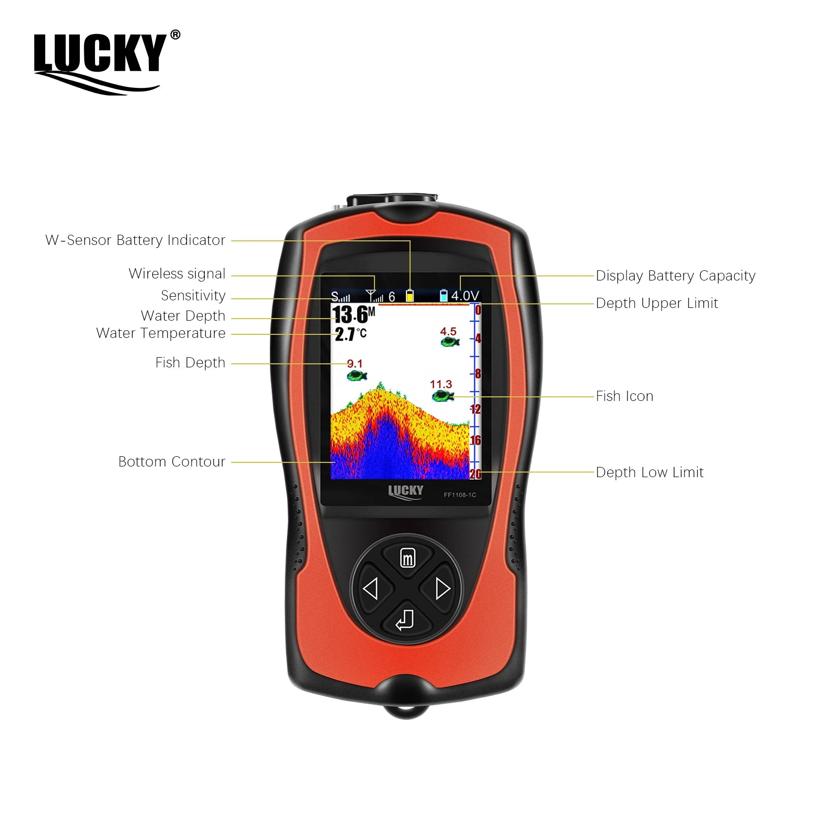 LUCKY FF1108-1CWLA Rechargeable Wireless Sonar for Fishing 45M Water Depth Echo Sounder Fishing Finder Portable Fish Finder