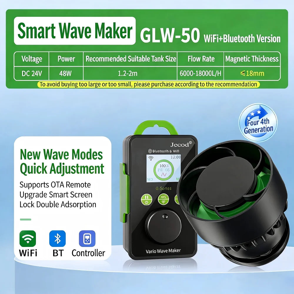 Jecod Jebao GLW-10/15/25/35/50 NEW WIFI Aquarium Wave Maker with LCD Control Wavemaker Pump 110-240V for 60-200CM Reef Tank