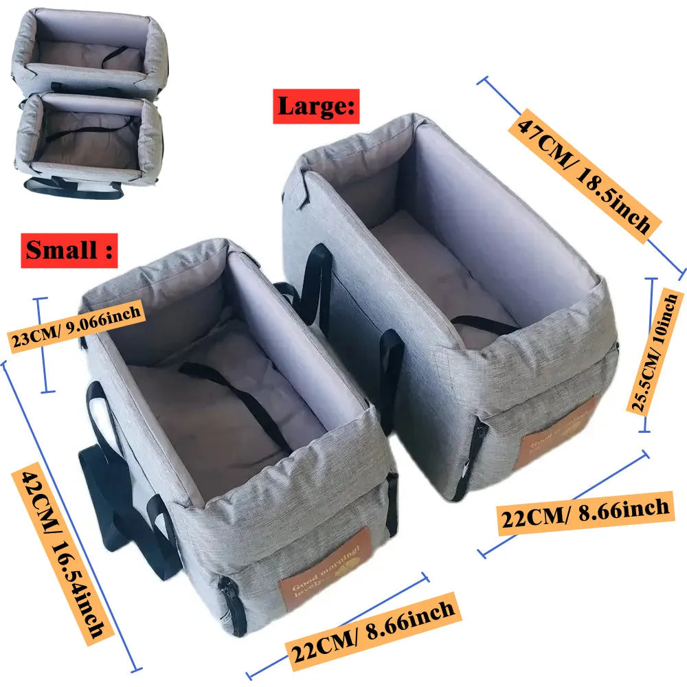 Pet Products Portable Console Booster Dog Car Seat & Carrier for Small Dogs & Cats,Car Seat for Center Car Armrest Safety Tether