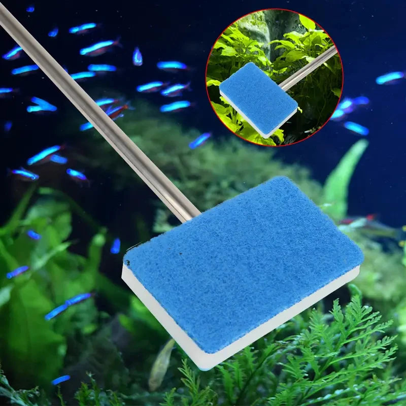 55-95cm Telescopic Handle 180° Adjust Cleaner Scrubber Aquarium Fish Tank Glass Window Algae Double-Sided Sponge Cleaning Brush