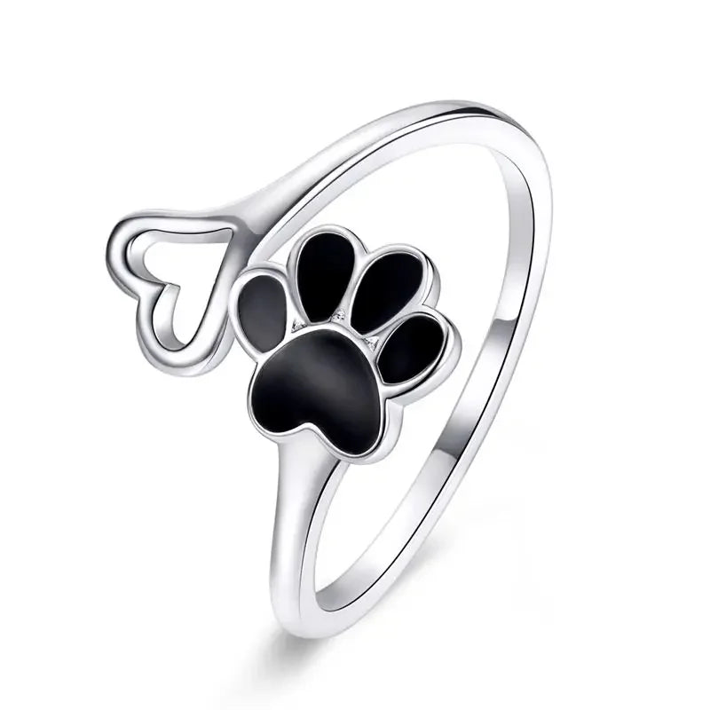WOSTU 925 Sterling Silver Cat Pet Adjustable Rings For Women Animal Dog Open Ring Family Daughter Birthday Jewelry Girl Gift