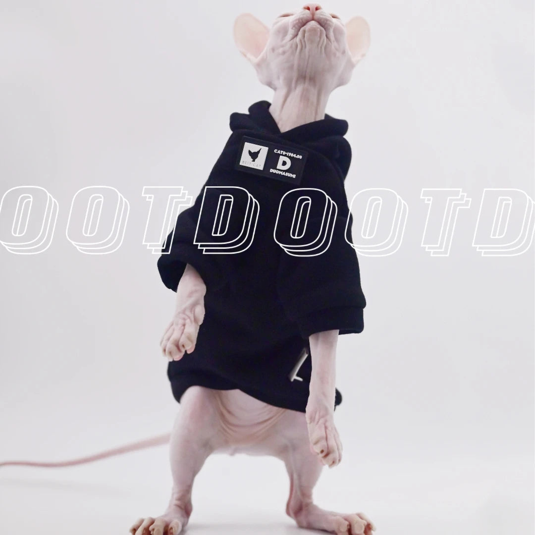 DUOMASUMI Cat Hoodie for Hairless Breeds - Fashion Spring/Fall Pullover for Sphynx, Devon Rex, Cornish Rex& Abyssinian Cats - Play Paws Toys