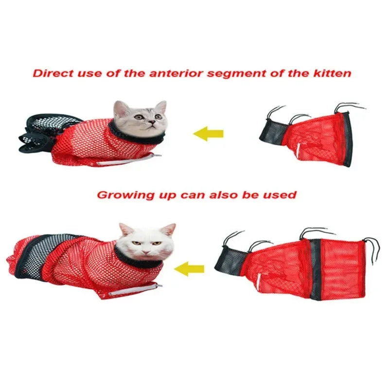 Cat Grooming Mesh Washing Bags for Pet Bathing Nail Trimming Injecting Anti Scratch Bite Restraint Anti-escape Cat Bag - Play Paws Toys