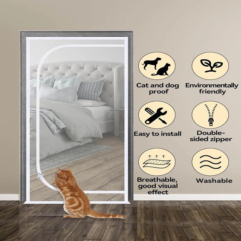 Reinforced cat screen door, durable cat protection mesh screen for home living room kitchen bedroom door - Play Paws Toys