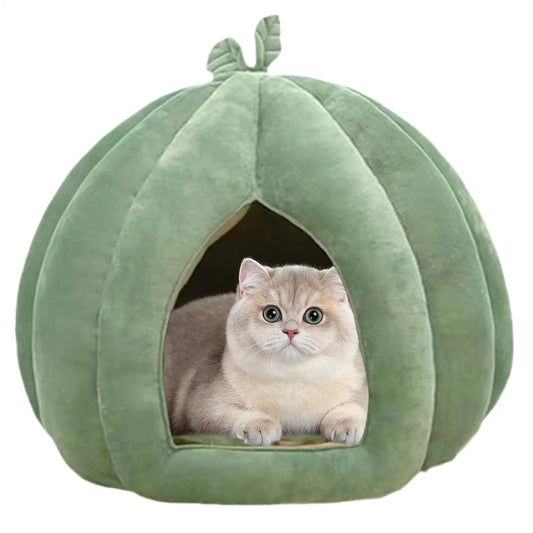Thickened Halloween Pet Bed Enclosed Cat Nest Warm Cat Bed Pumpkin Shape Pet Sleeping House for Cats Washable Cat Sleeping Bed - Play Paws Toys