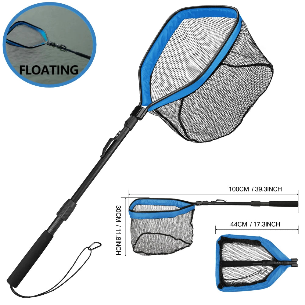 Retractable Landing Net Folding 1.9m/1.5m/1.3m Telescopic Fishing Net Outdoor Sea Mesh Portable Hand Dip Net For Carp Fly Fun