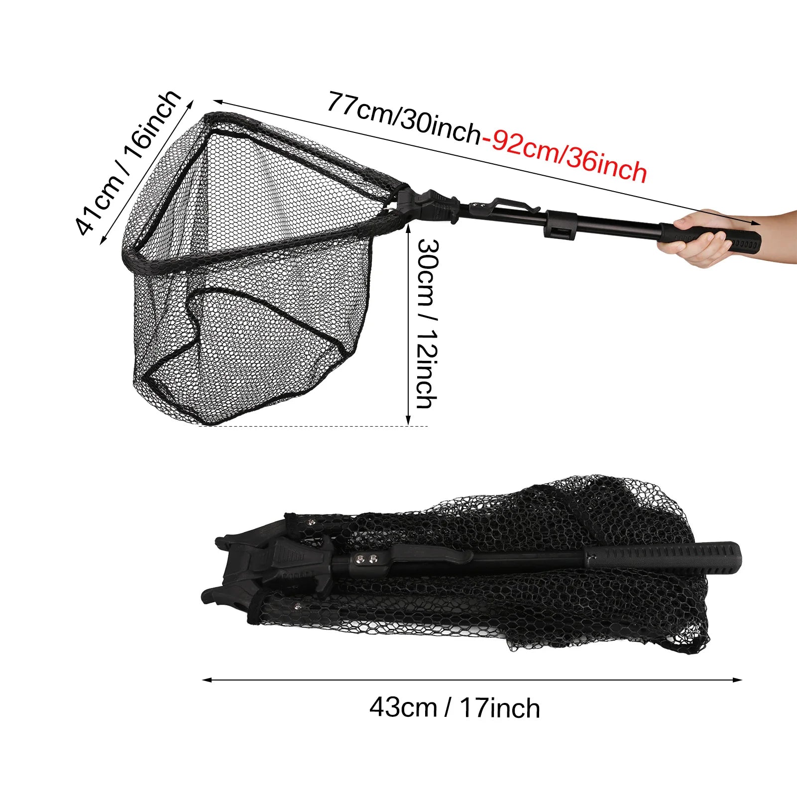Folding Fishing Net with Aluminum Alloy Landing Net Non-Slip Gloves Storage Bag Fish Pliers Lip Gripper for Easy Catch & Release