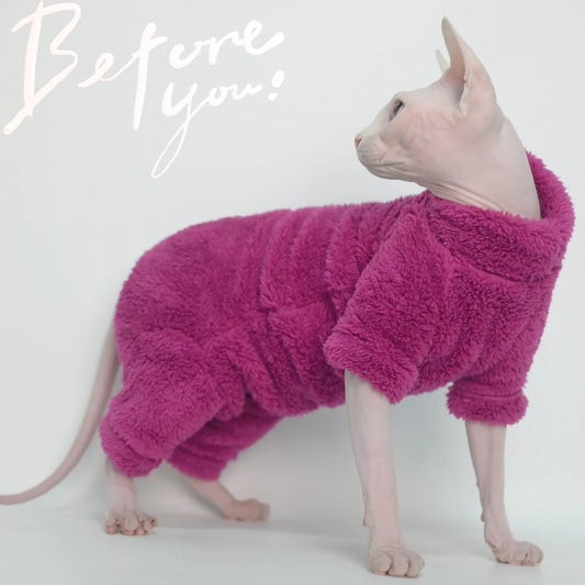 Winter Warm Sphynx Cat Clothes Four Legs Outfit for Hairless Cats Sizes for Devon Rex Abyssinian Cornish - Play Paws Toys