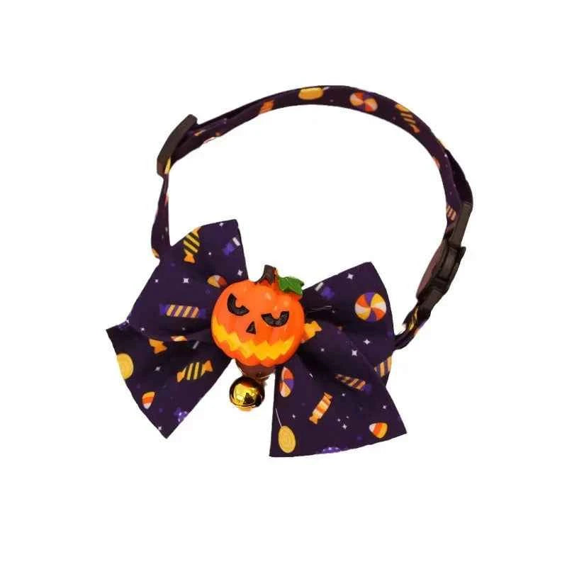 Cat Collar Halloween Bowtie Collar Small Cat Dog Safety Buckle Adjustable Necklace Decoration Style Pumpkin Cartoon Pet Collar