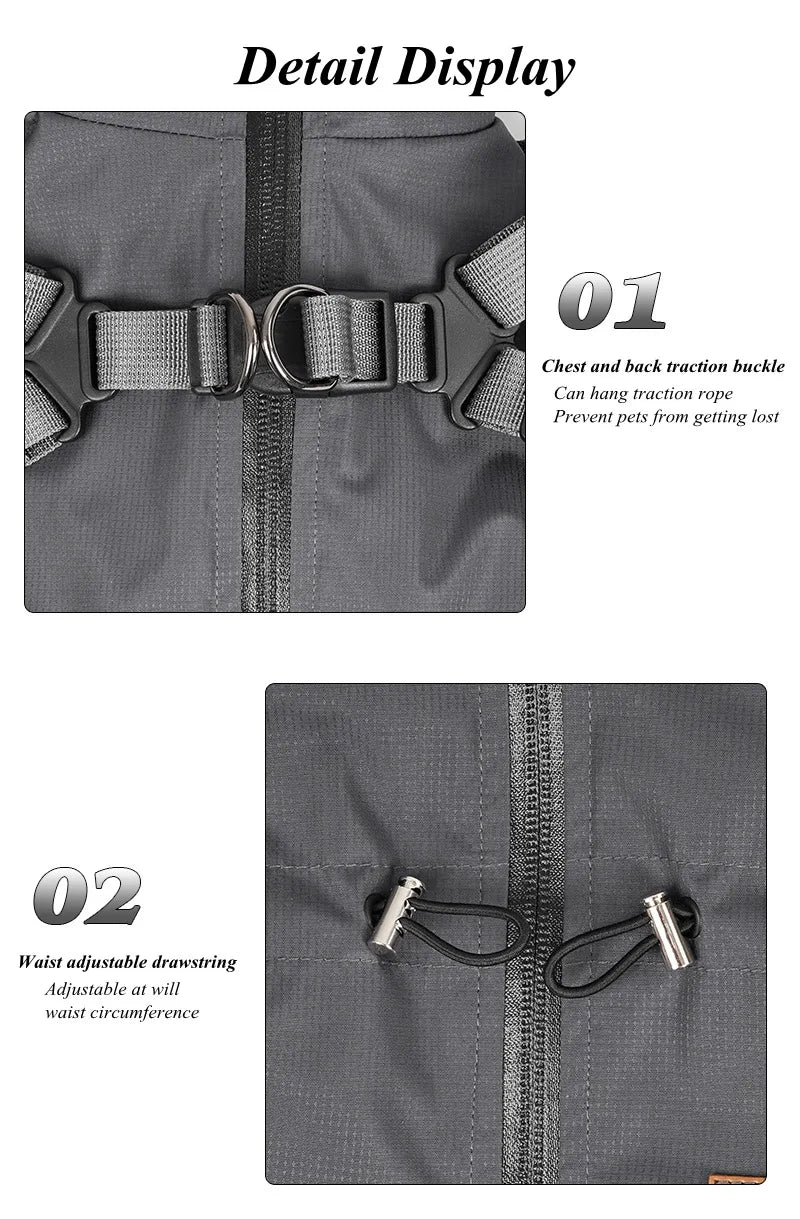 Dog Raincoat With Harness Waterproof Jacket for Small Dogs Adjustable Reflective Dog Rain Overalls Four legged raincoat Pet Rain