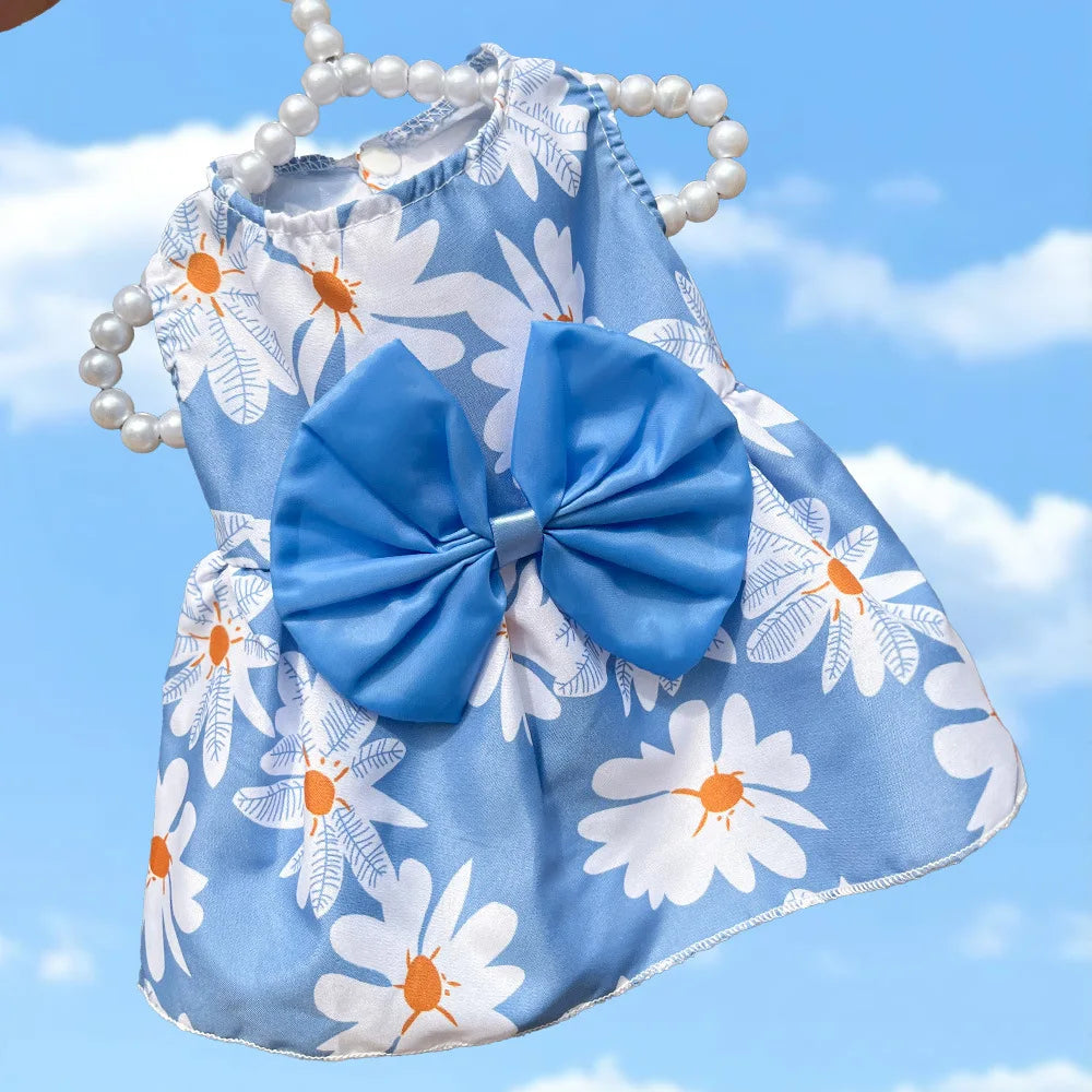 Dog Princess Dress Summer Kitten Pet Skirt Cute Printed Bow Lace Dog Dresses for Small Medium Puppies Poodle Chihuahua Apparel