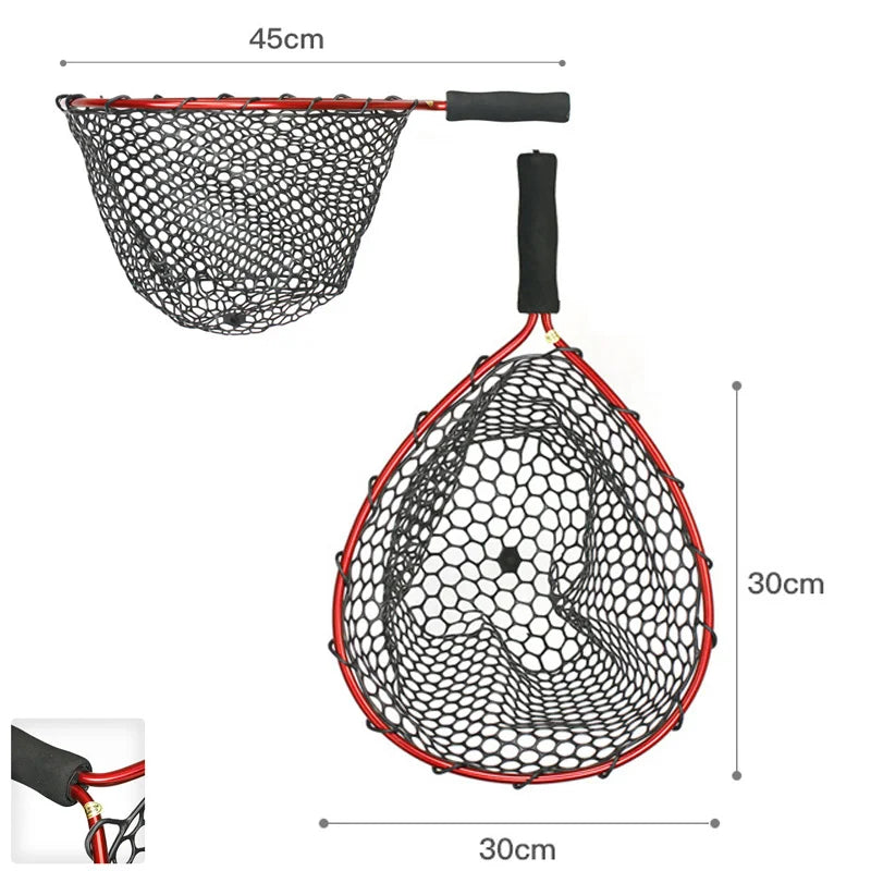 Portable Sea Fishing Long Hand Net Dip Net Folding Lure Nets Pocket Ultra Light for Big Fish Casting Fishing Silicone Mesh Tools