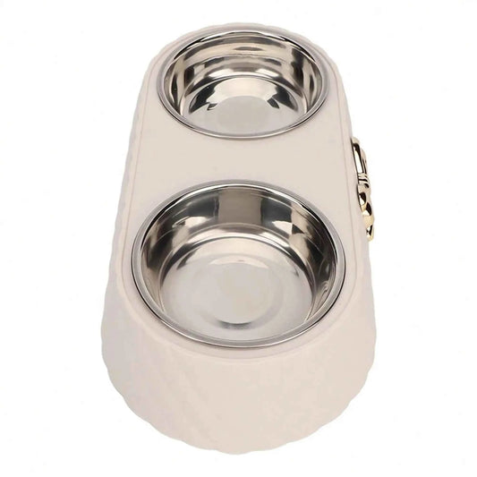 Double Stainless Steel Pet Bowl for Cats and Small Dogs, Food and Water Bowl Set with Anti-Slip Base and Cute Bow Accent