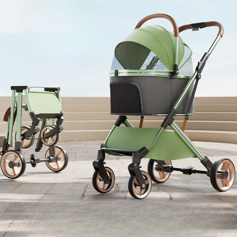 Detachable Pet Stroller Ultra-light Portable Outdoor Cat and Dog Stroller Aluminum Alloy Frame Four-wheel Shock Absorber - Play Paws Toys