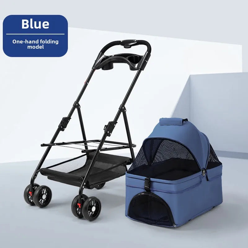 3 in 1 Folding Pet Stroller Detachable Carrier Easy Lock Canopy 30lbs for Medium Dogs Small Dogs Cats