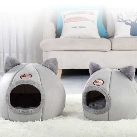 Winter Warm And Cold Proof Cat Bed Cozy Cat Cave Bed Cat Tent With Removable Cushion Pillow Cat Head Shape Cute Pet Supplies - Play Paws Toys