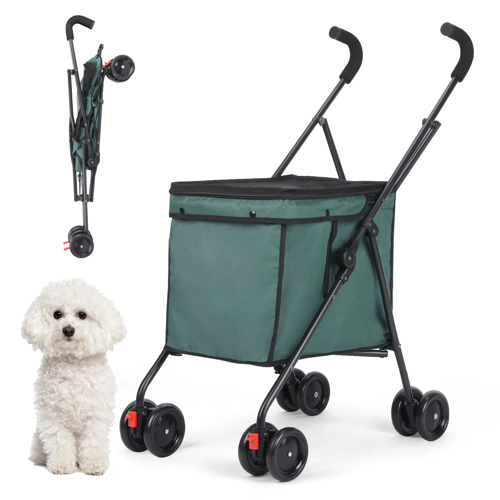 Wedyvko Shopping Trolley 33lbs 4 Wheels Dog Stroller Rotate Pink Pet Puppy StrollerTravel Hand Cart Folding einkaufswagen