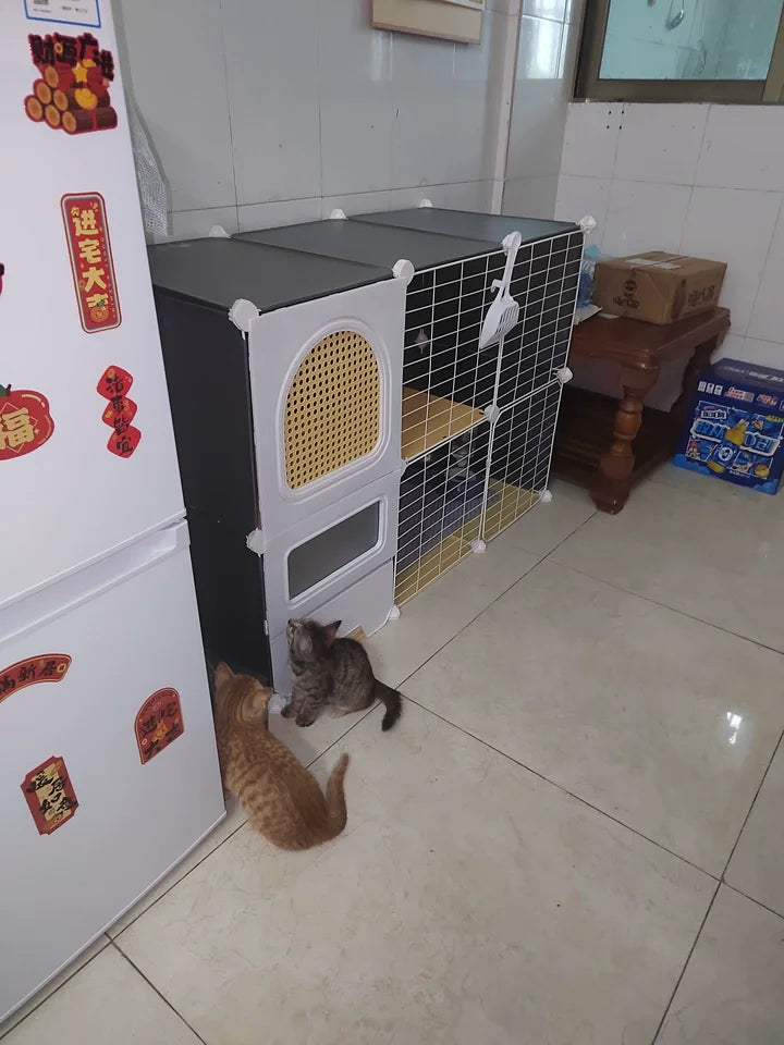 Large Cat Cages with Bed & Litter Box Indoor Multi-Level Cat House Spacious 3-in-1 Pet Villa Roomy Playpen with Resting Area - Play Paws Toys