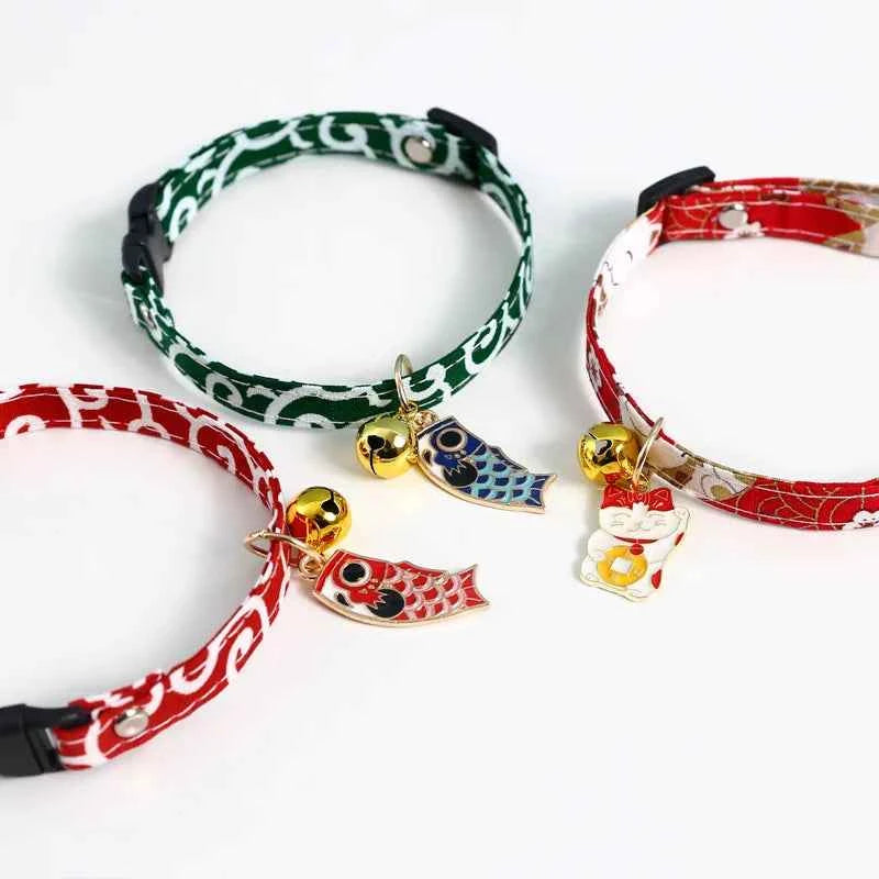 Adjustable Koi Bell Pendant Lucky Cat Collar Japanese Necklace Accessories Pet Supplies