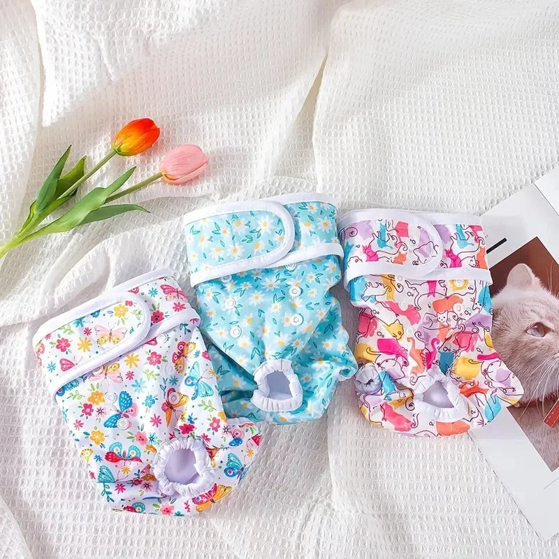 Washable Female Dog Diaper Sanitary Short Panties Pet Physiological Pants Dog Clothes Cartoon Print Underwear Briefs Pet Product