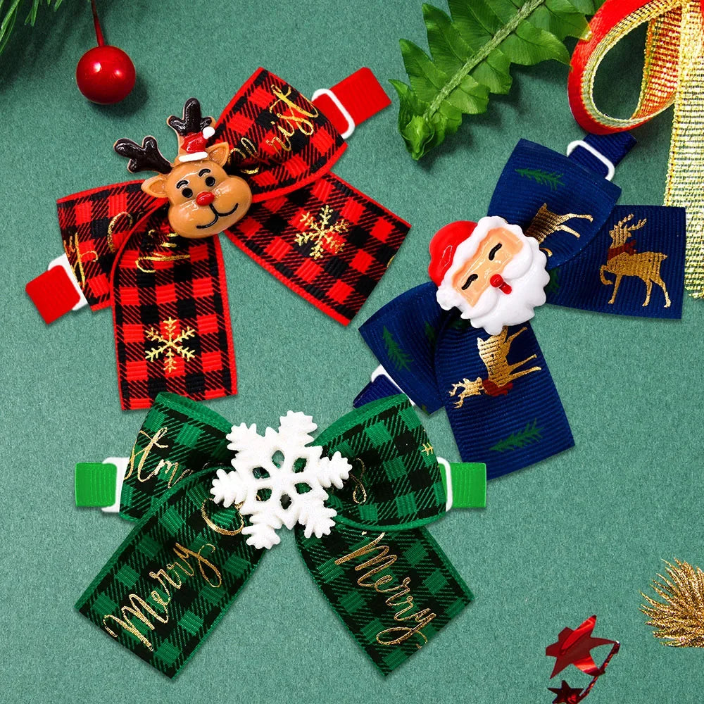 30PCS Christmas Dog Bowties For Dogs Christmas Grooming Small Dogs Pets Bowties Collar Pet Grooming Accessories For Small Dogs