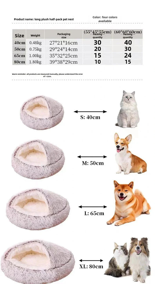 Autumn and Winter soft plush pet bed and pet bed Winter warm and cold plush comforter nest Shell cat nest semi-enclosed cat nest - Play Paws Toys