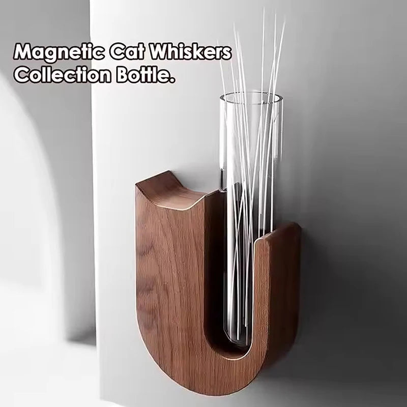 1pc Cat Whisker Vase Pet Whisker Vase Fridge Magnet Wooden And Glass Pet Hair Beard Collector Pets Souvenir Gift Home Decor - Play Paws Toys
