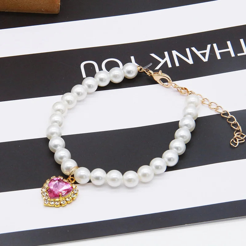 Adjustable Bling Neck Ornament Pearl Necklace Fashion Princess Accessory For Cat Kitten Small Dog Chihuahua Pet Supplies