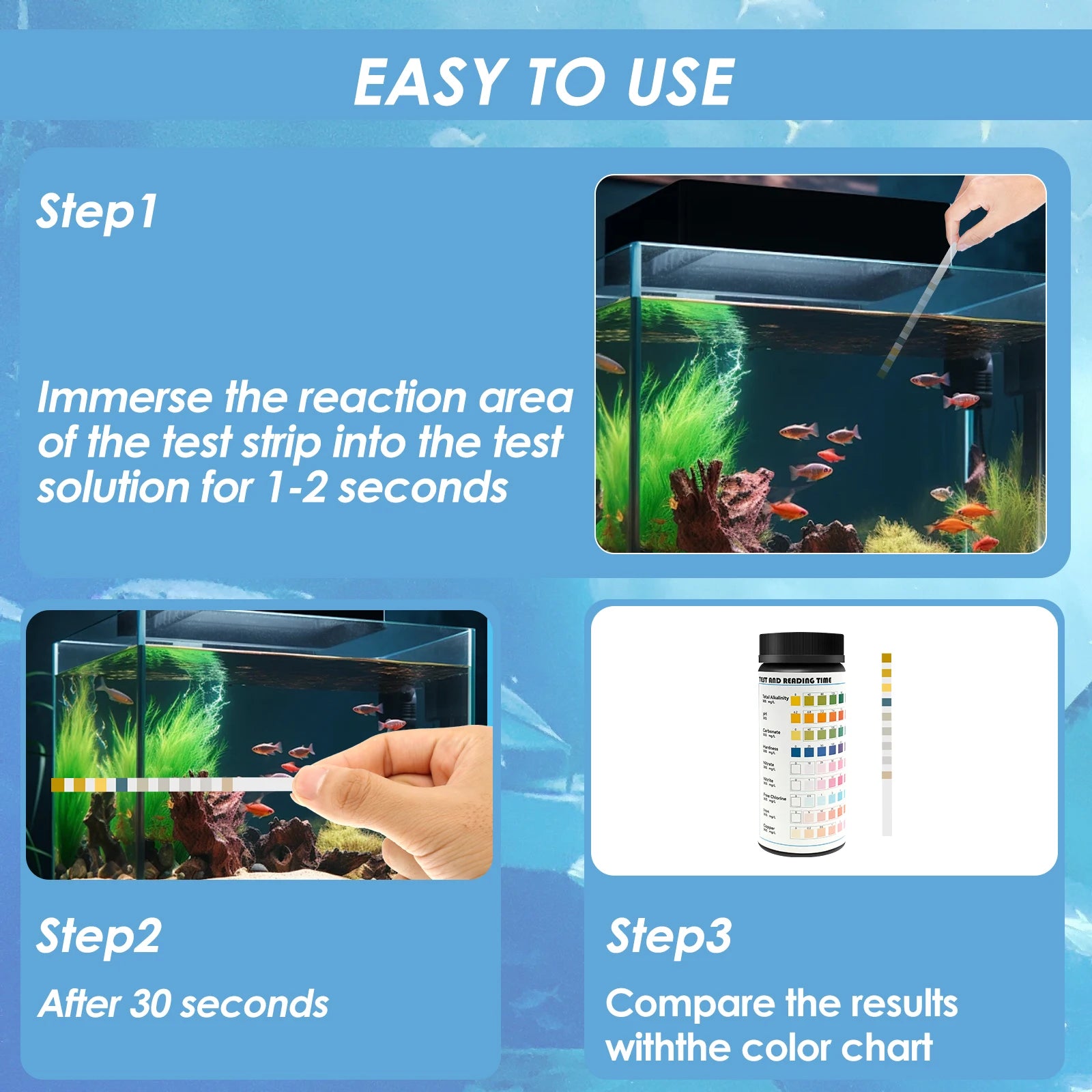 100/125Pc Aquarium Test Strips 5-17 in 1 Water Testing Kits with Test Tube Freshwater Saltwater Home Carbonate Root pH Test Tool