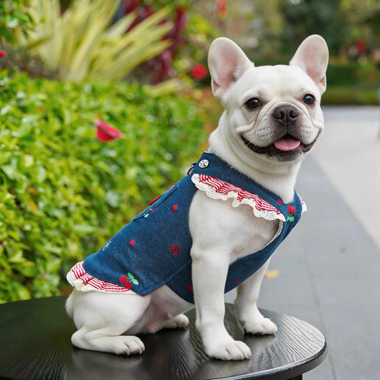 Dog Dress with leash Set Dog Clothes Chic Denim Costume  Cat Dog supplies  Soft Mesh Vest Puppy one piece