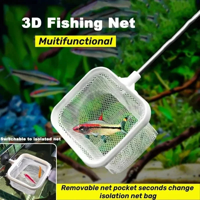 Aquarium Fish Tank Net with Suction Cup Extendable Handle Landing Net Isolation Net for Fish Tank Cleaning Tool Accessories