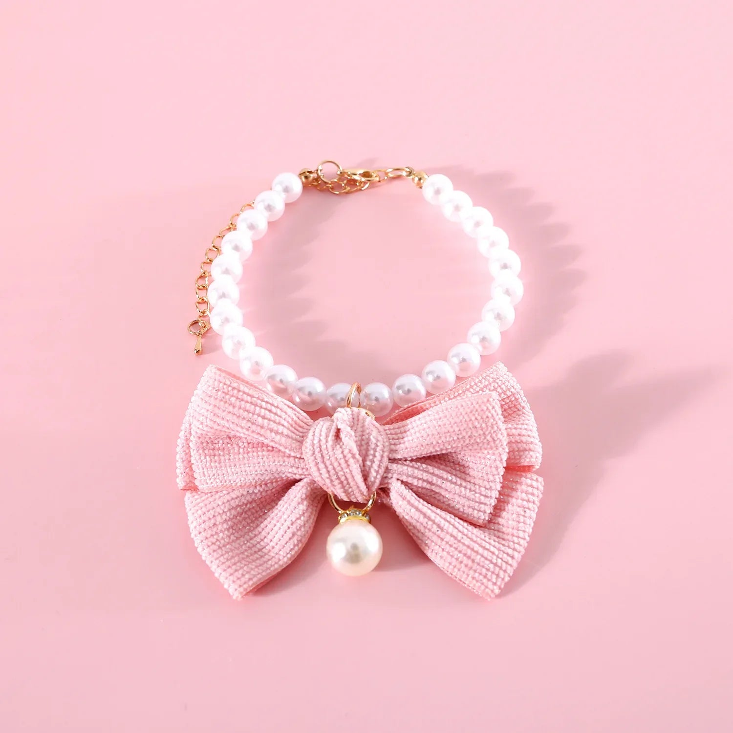Pet Pearl Diamond Bow Necklace Princess Style Bow Tie Pendant Birthday Cat Puppy Collar