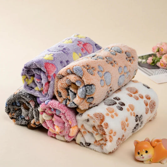 Warm Pet Cat Blanket Autumn Winter Cozy Thicken Fleece Kitten Footprint Bed Mat for Small Medium Big Cats Dog Chihuahua Supplies - Play Paws Toys