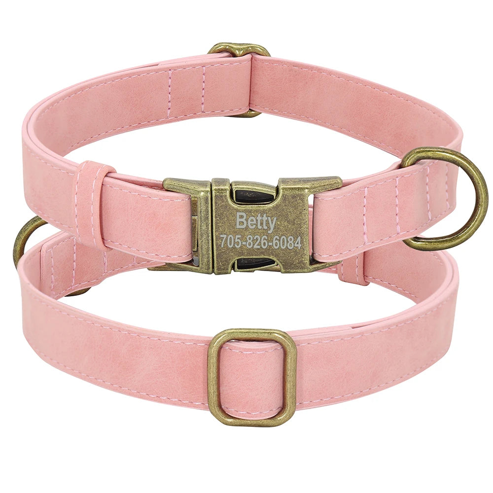 Personalized Anti-lost Dog Collar Custom Dog ID Tag Collars Soft PU Leather Pet Collars Free Engraved Metal Buckle For Bulldog - Play Paws Toys
