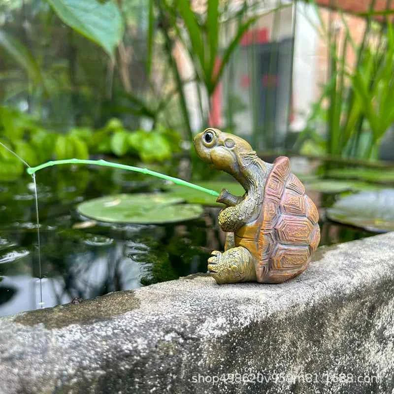 Creative Cute Fishing Turtle Resin Figure Statue Fish Tank Decoration Micro-Landscape Garden Decoration Aquarium Ornaments