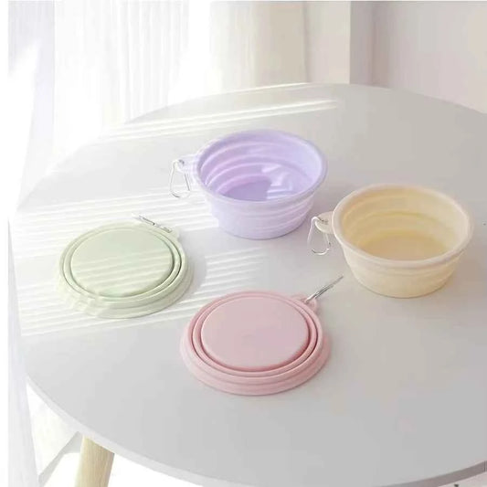Hanging Dog Pet Folding Silicone Bowl 350ml Outdoor Travel Portable Food Water Container Feeding Tray Bowl Macaron Color Supplie