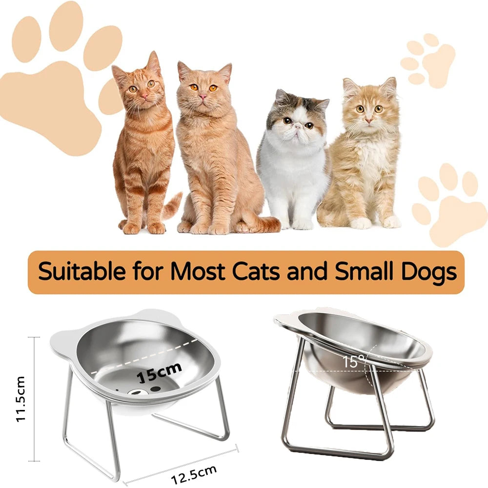 Stainless Steel Cat Bowls Raised Whisker Fatigue Relief Cat Plates Pet Water Dish Kitten Bowls Pet Bowls for Cats Food Bowls - Play Paws Toys