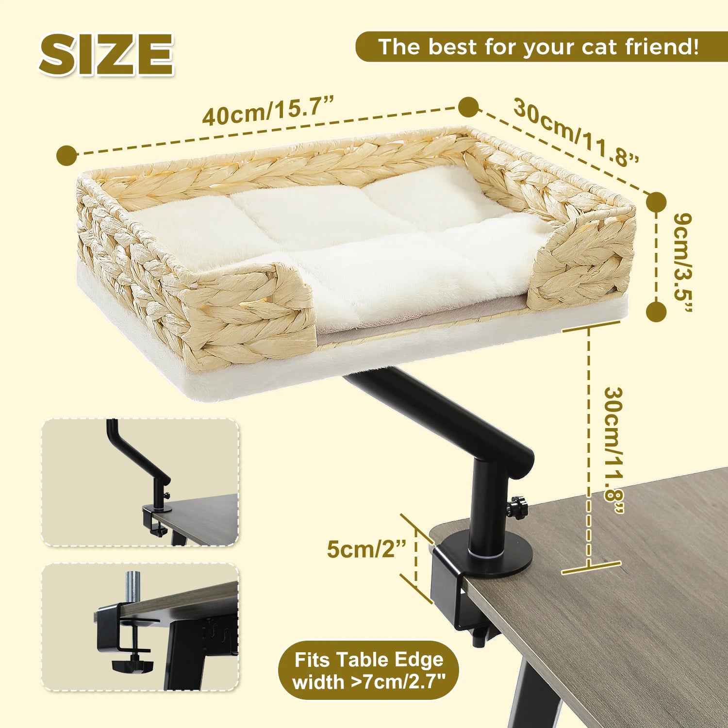 Cat Desk Bed, 360° Rotatable Cat Bed Stand for Indoor Cats, Adjustable Cat Basket, Cats Hammock for Table, Soft Cat Bed for Desk - Play Paws Toys