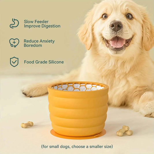 Silicone Slow Feeder Dog Bowl Cup - Anti-Slip Distraction Design for Small To Medium Breeds - Promotes Healthy Digestion