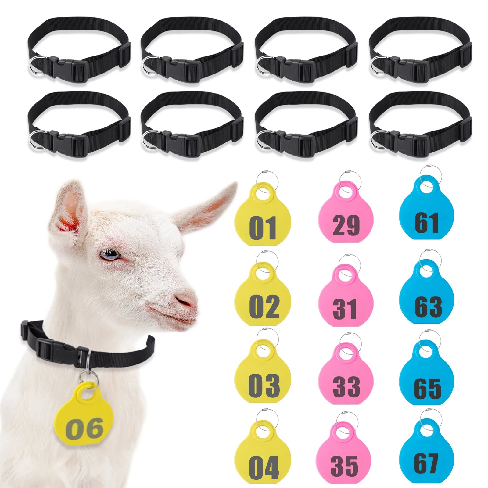 28 Pcs Farm Sheep Calf Sheep Animal Tag With Double Sided Numbers 01-84 Adjustable Pet Livestock Tag Collar Marking Label Collar
